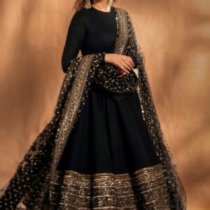 Black Anarkali with Golden Embellished Dupatta