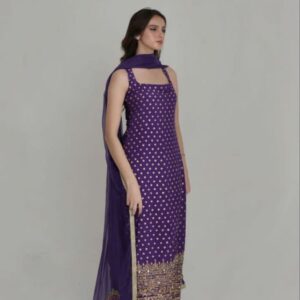 Purple Straight-Cut Suit with Embellishments