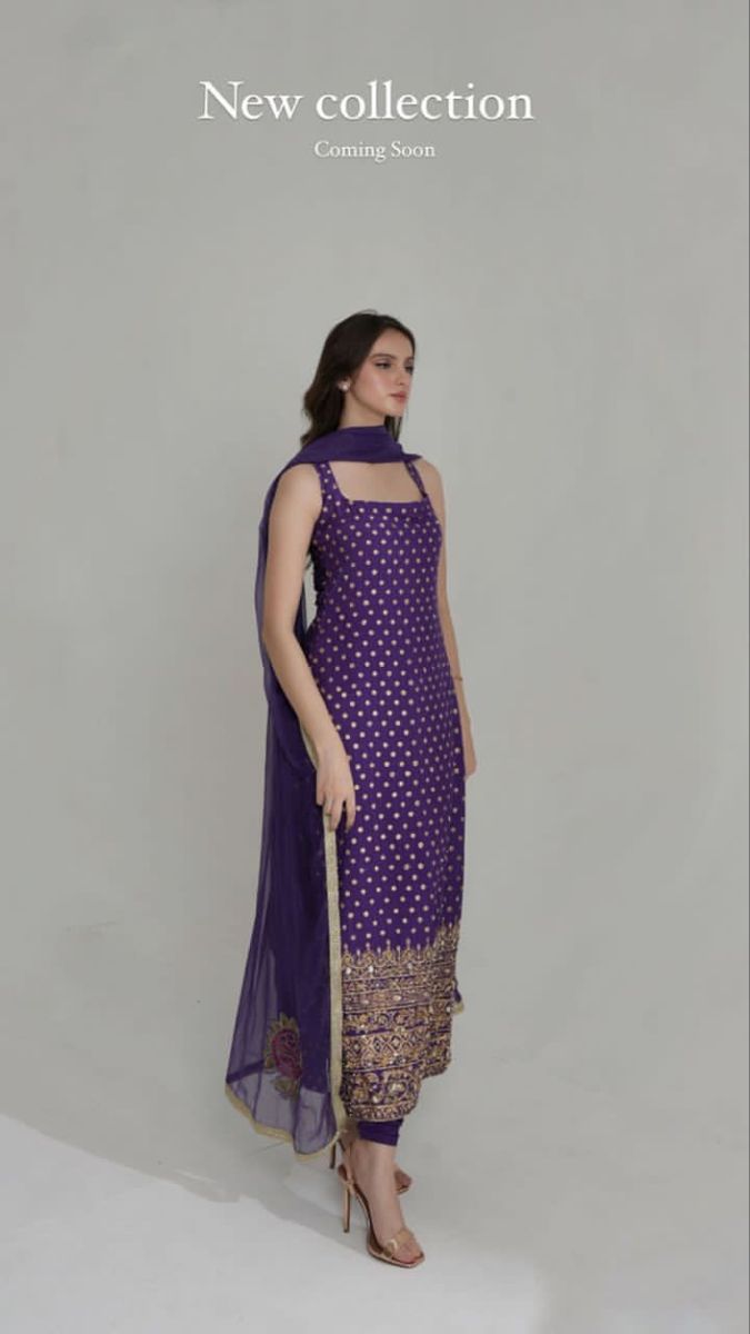 Purple Straight-Cut Suit with Embellishments