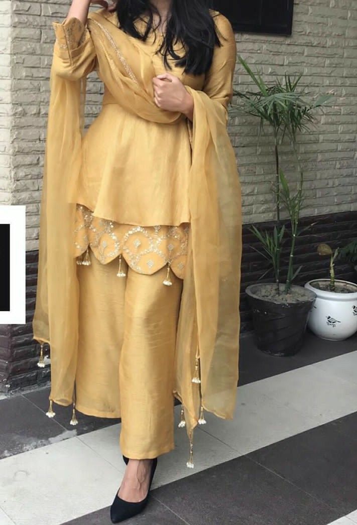 Mustard Peplum Kurti with Palazo